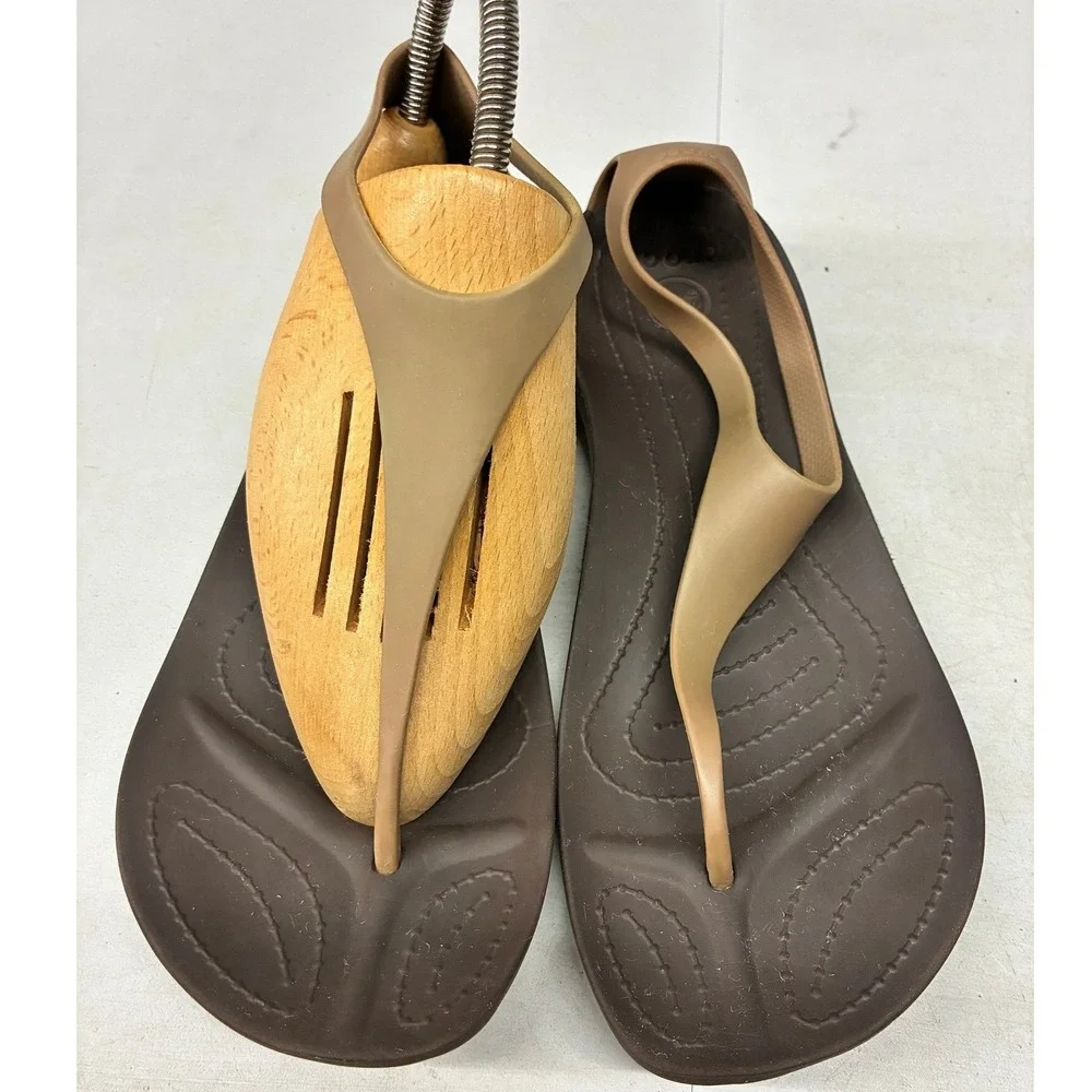 Crocs Sexi Flip Sandals Women's 9 Brown Ankle Strap Casual Beach Comfort - Picture 5 of 12